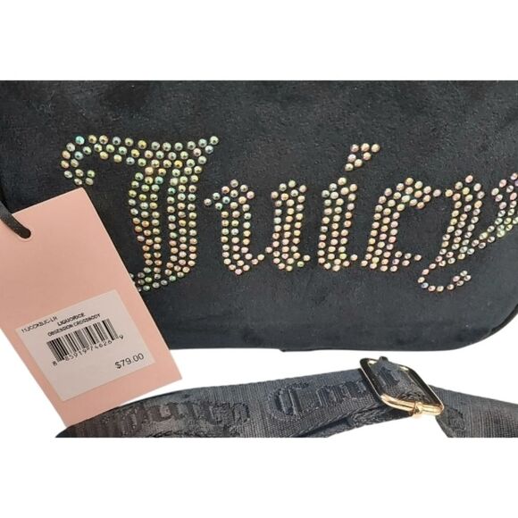 Juicy Couture Black Velour Crossbody Bag Purse with Rhinestone Logo - Picture 3 of 7